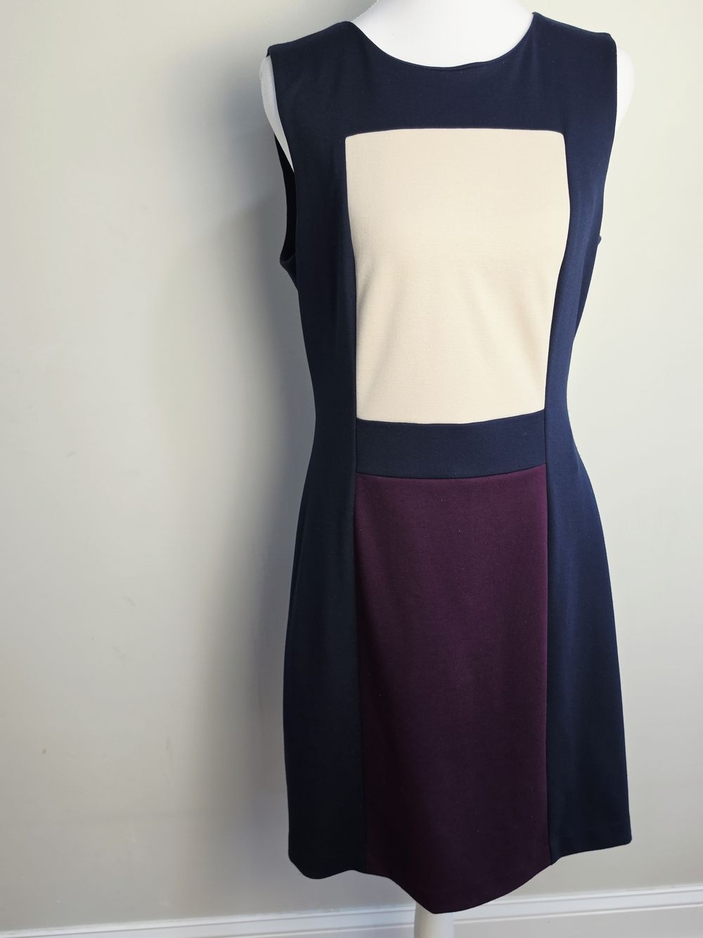 Calvin Klein Navy, Cream & Plum Colorblock Sheath Dress
